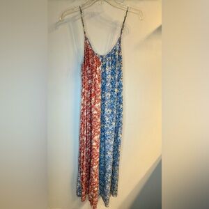 Natural Life Loose Flowy Sundress Slip Dress Coverup Red Blue Cream Sz XS/S